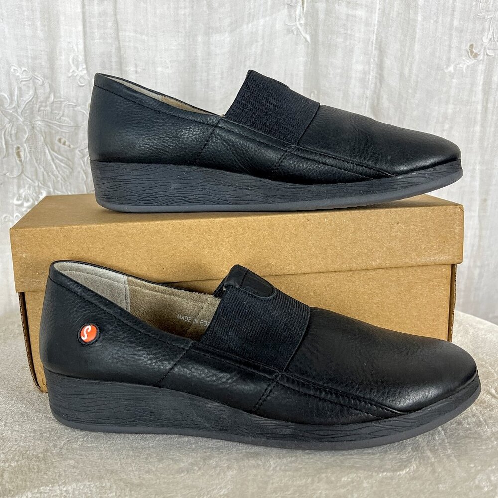 NEW Softinos® Black Leather Slip On Shoes Size 39 from Portugal